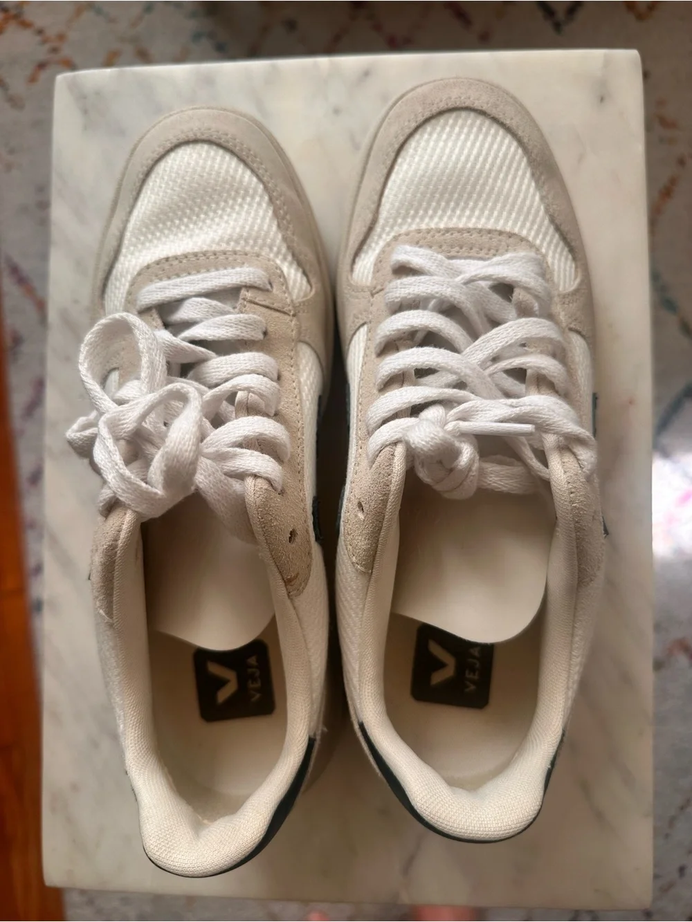 Veja V-10 Beige and Black Athletic Sneakers